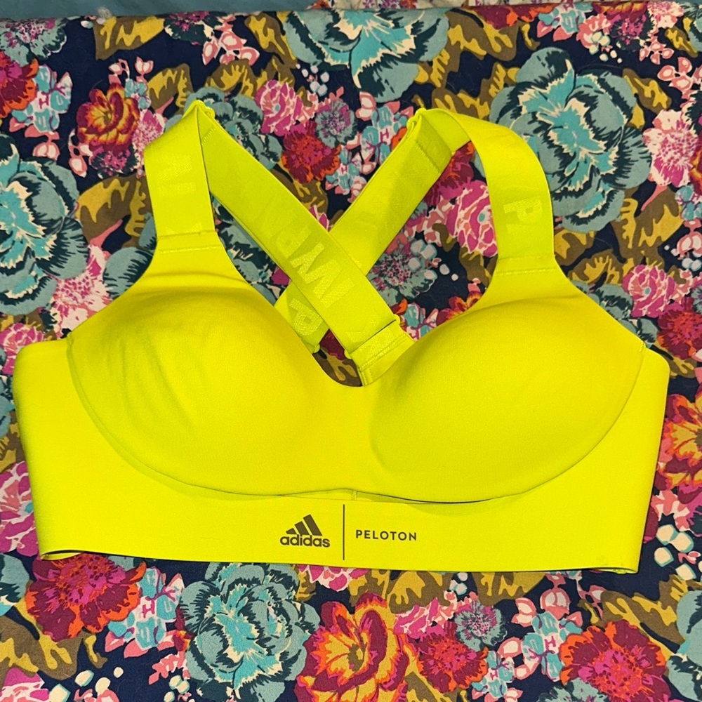 Ivy Park x Adidas x Peloton Neon Yellow Padded Crossback Sports Bra